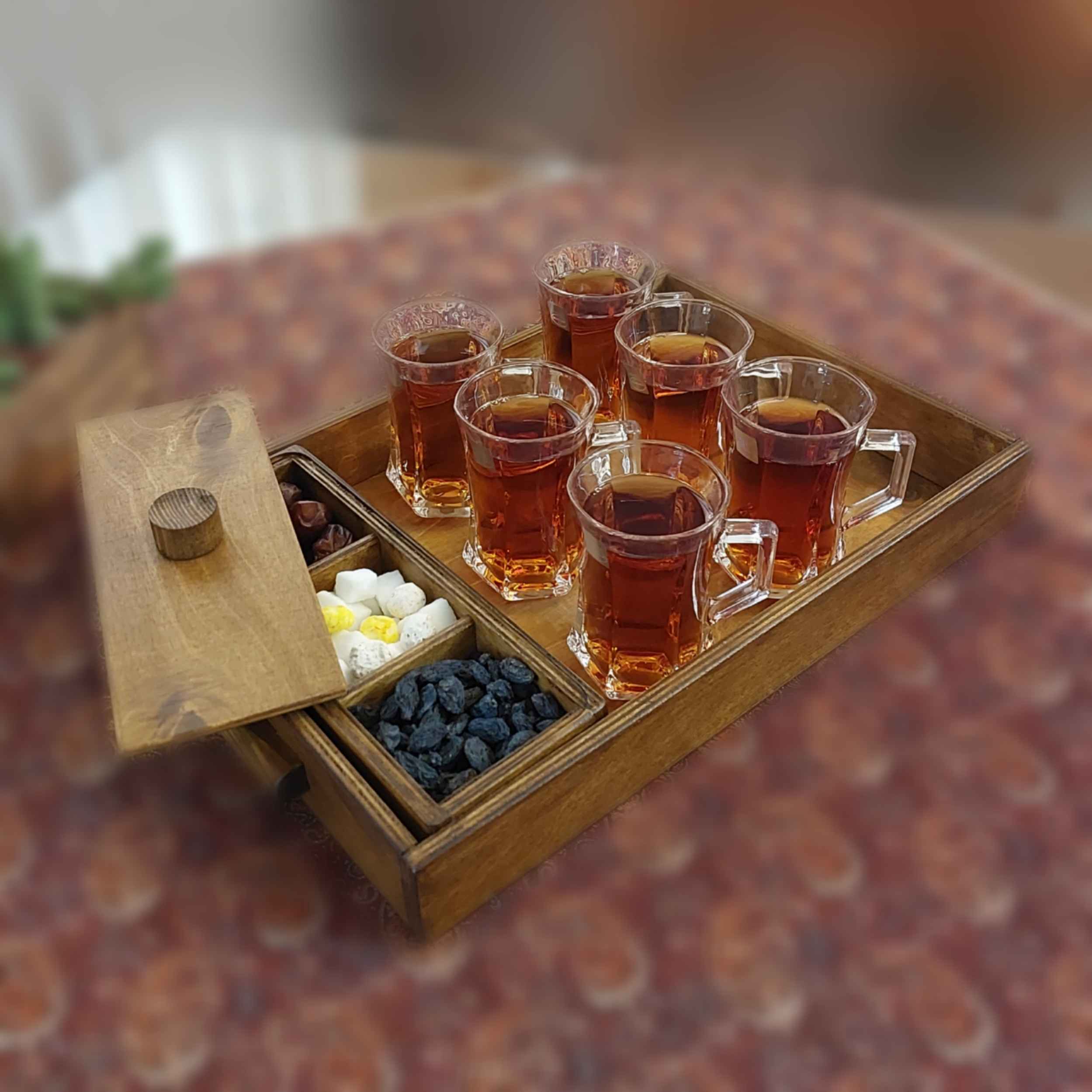 Price and Buy Wooden Tray with Three-Section Sugar Bowl & Handle – For Tea or Sweets - Image 3