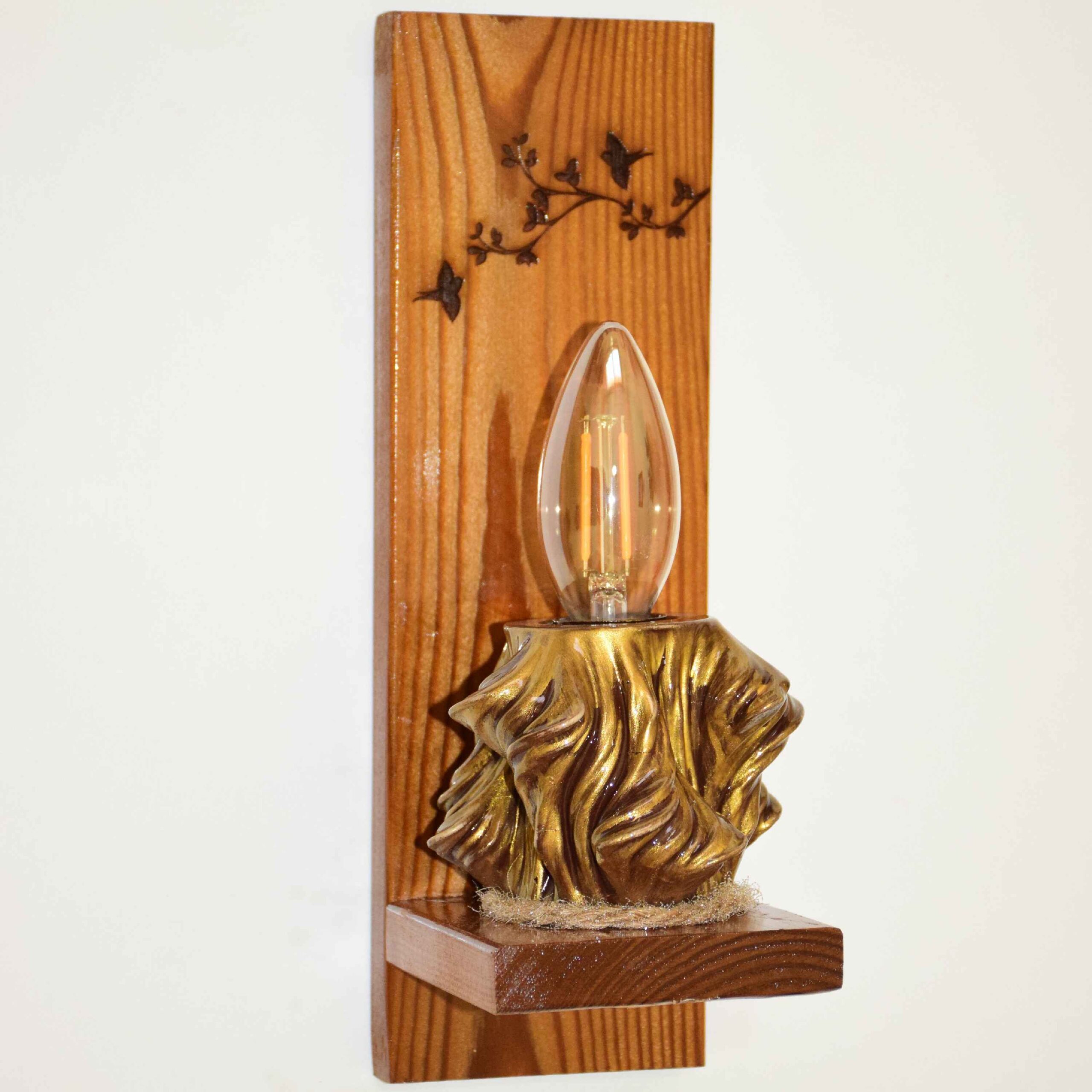 Price and Buy Wooden Wall Sconce Light with Floral Carving Design - Image 3