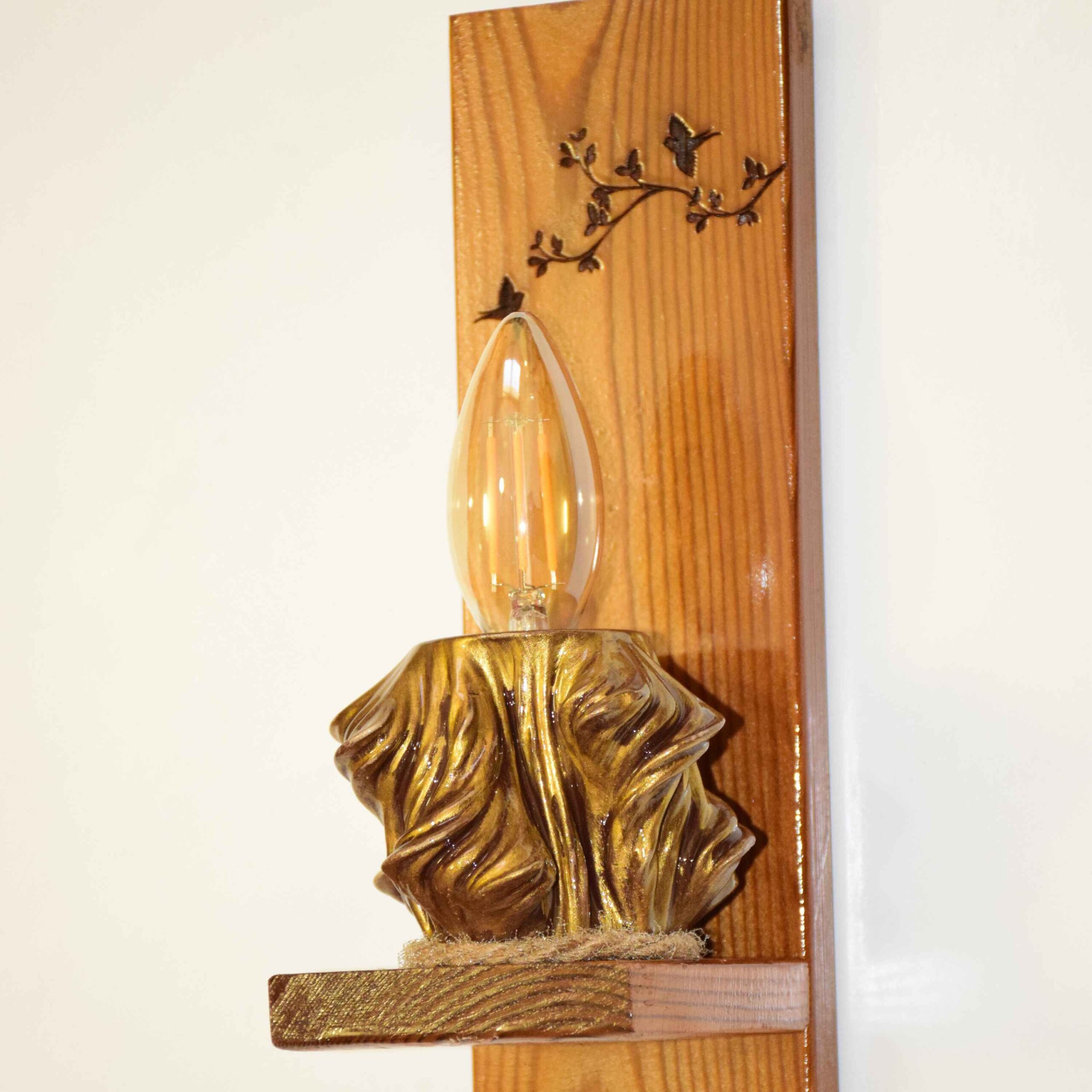 Price and Buy Wooden Wall Sconce Light with Floral Carving Design - Image 4