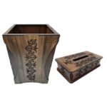 Price and Buy Wooden Waste Basket & Tissue Box Set – Floral Pattern