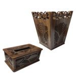 Price and Buy Wooden Waste Basket & Tissue Box Set – Leaf Design