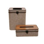 Price and Buy Wooden Waste Basket & Tissue Box Set with Hinged Lid
