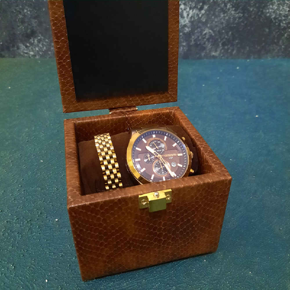 Price and Buy Wooden Watch Box with Synthetic Leather Cover – Single Slot - Image 4