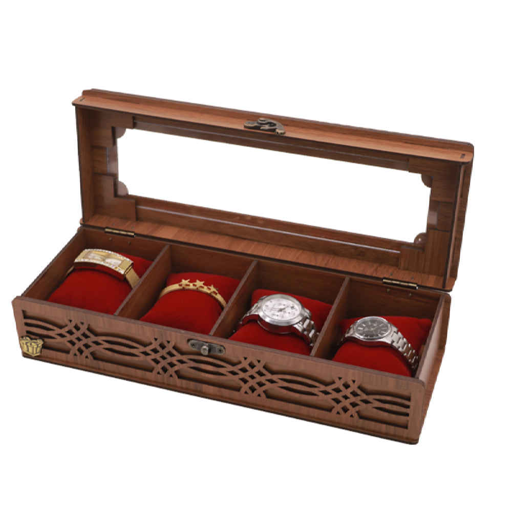 Price and Buy Wooden Watch Box with Velvet Pillows – 4 Slots - Image 3