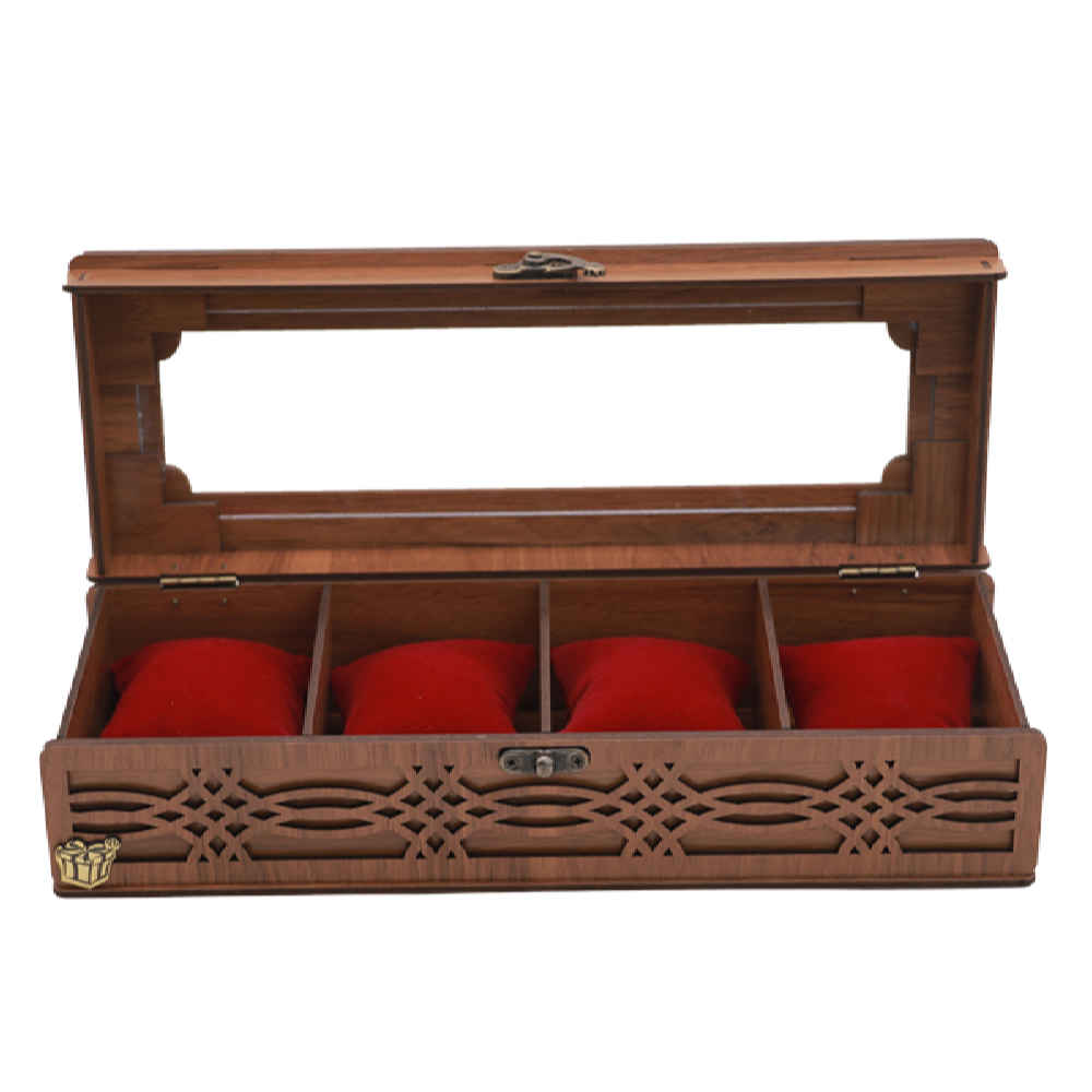 Price and Buy Wooden Watch Box with Velvet Pillows – 4 Slots - Image 4