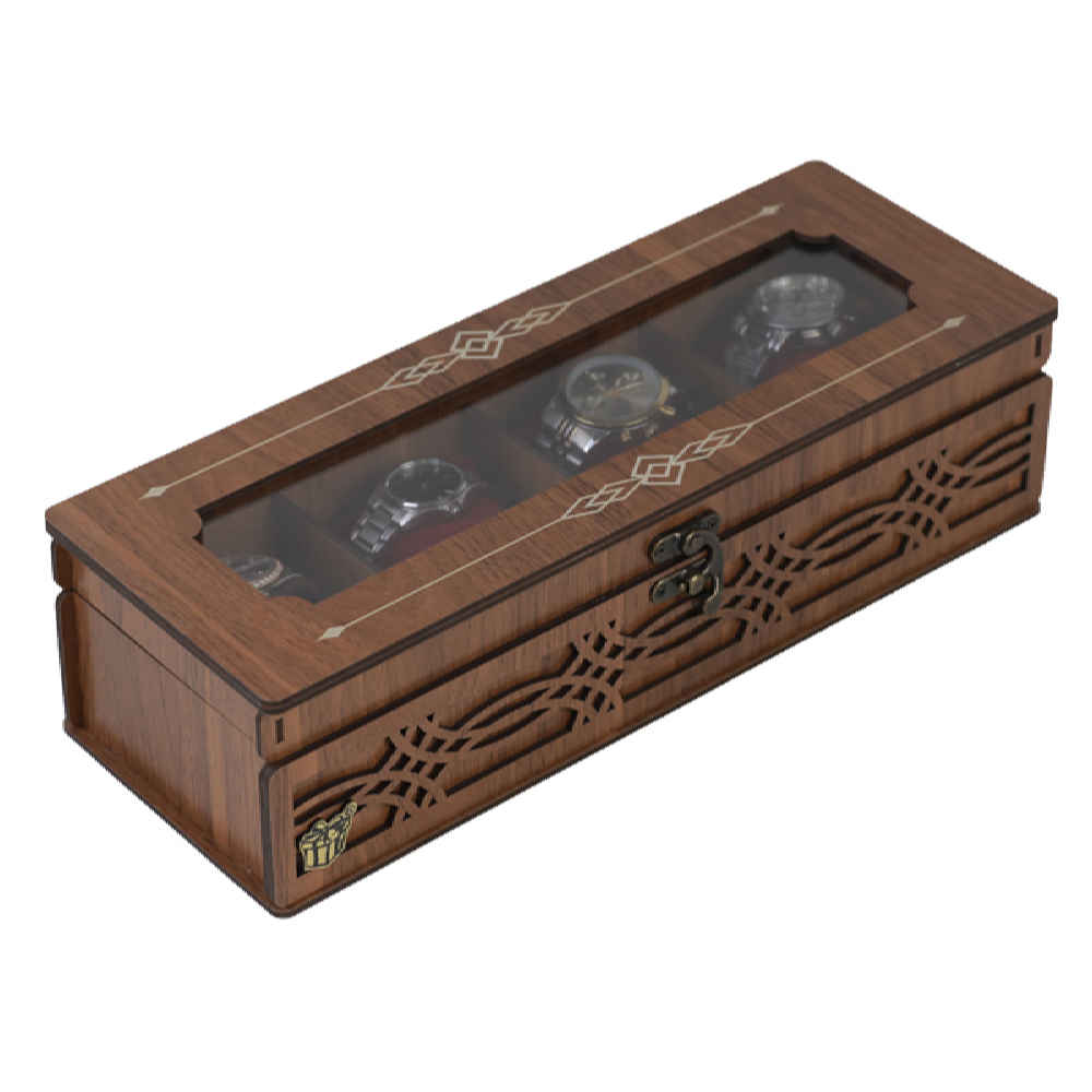 Price and Buy Wooden Watch Box with Velvet Pillows – 4 Slots - Image 5