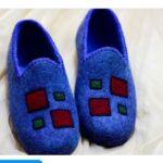 Price and Buy Wool Felt Slippers with Handcrafted Geometric Square Pattern in Blue