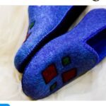 Price and Buy Wool Felt Slippers with Handcrafted Geometric Square Pattern in Blue - Image 3