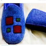 Price and Buy Wool Felt Slippers with Handcrafted Geometric Square Pattern in Blue - Image 4