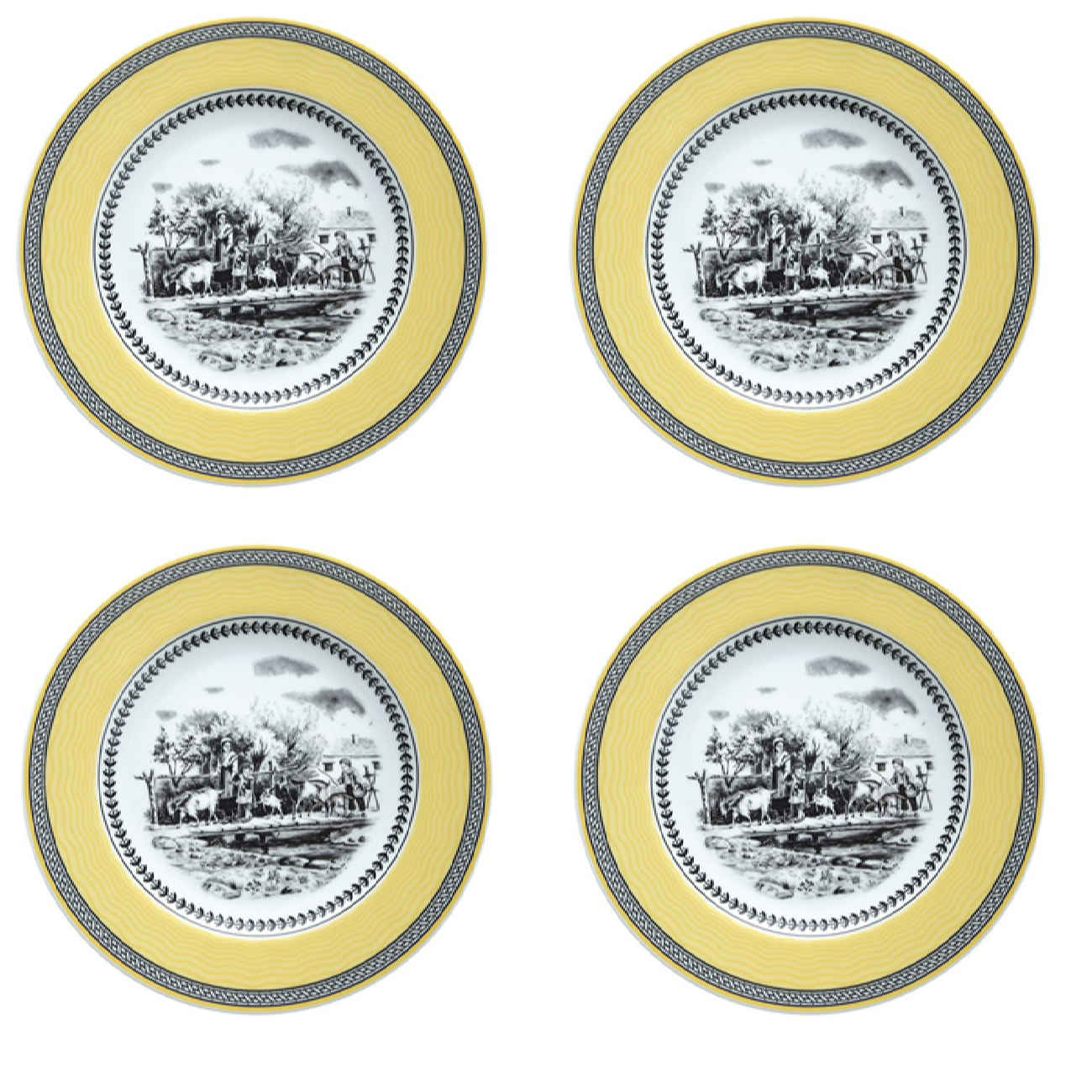 Price and Buy Zariniran Porcelain Dessert Plate Set – Village Design Pack of 4