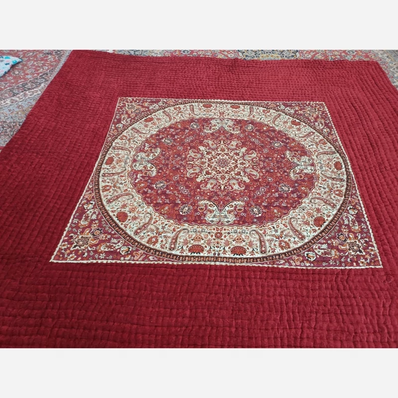 Price and Buy Handmade Termeh Korsi Quilt | Persian Hand-Stitched Comforter in 3x3, 3.5x3.5 & 4x4 Sizes - Image 10